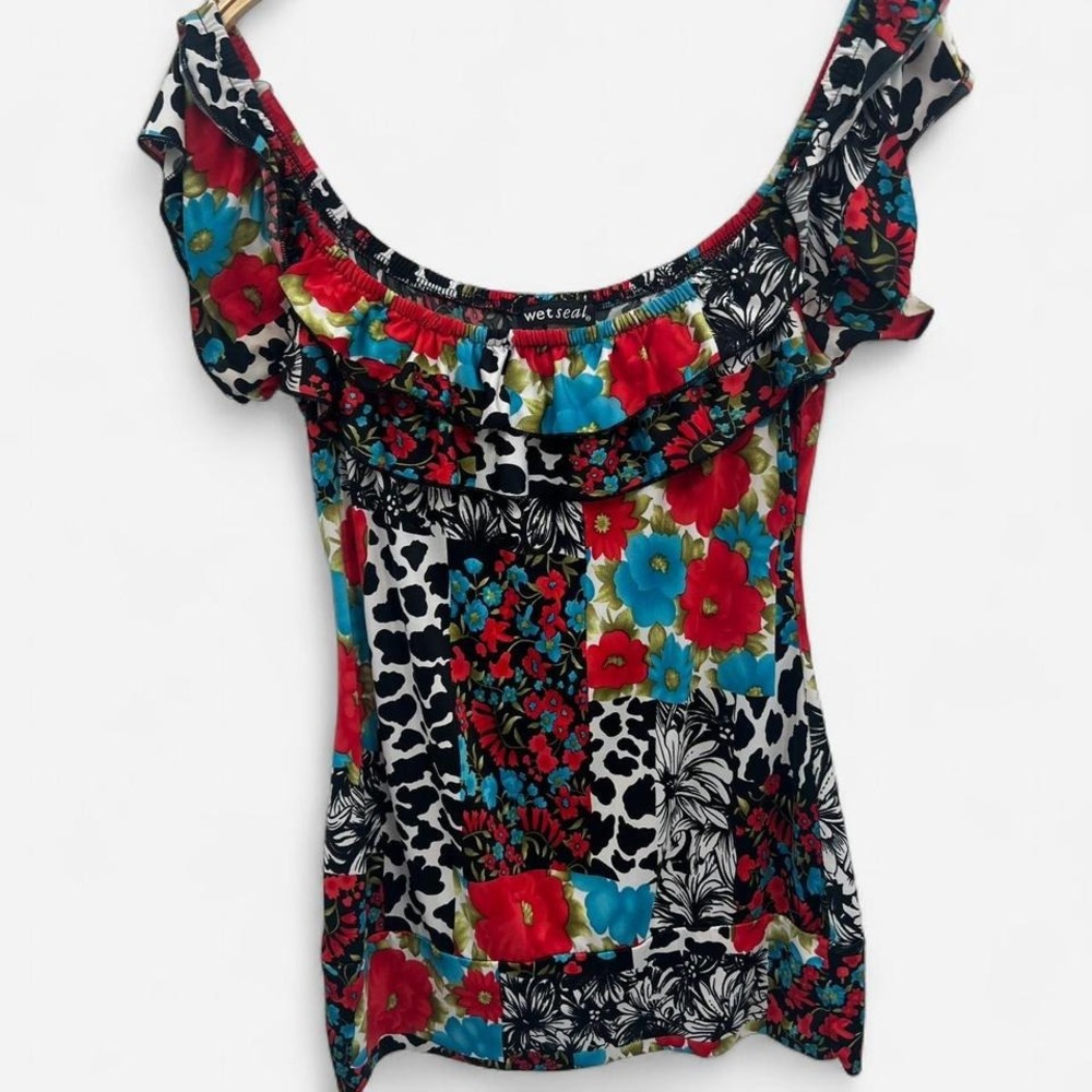 Y2K‎ Wet Seal Funky Floral and Leopard Print Going Out Top